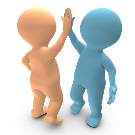 This 3D picture illustrates a high five between two persons that celebrate a successの写真素材