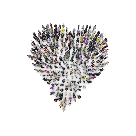 Aerial view of men and women that are grouping in heart shape. 3D Renderingの写真素材