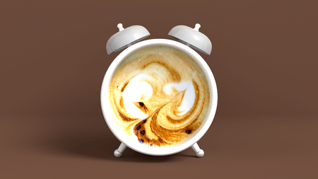 Wake up vintage morning shaped coffee. Concept illustrating that it's time to have coffee. 3D rendering.の写真素材