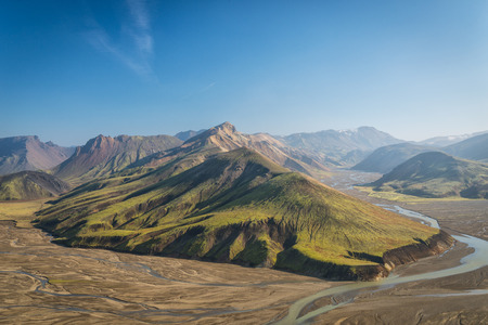 Aerial view of beautiful landscape in Landmannalaugar NP, Iceland.の写真素材