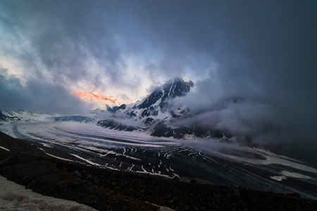 Scenic view of beautiful landscape of Swiss Alps with a majestic Glacier de Corbassiere,...