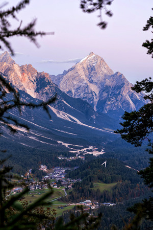 Great morning scene of Dolomite Alps, Cortina d'Ampezzo, southern Alps in the Veneto region of Northern Italy, Europe. Scenic view of majestic mountains in autumn time.の写真素材