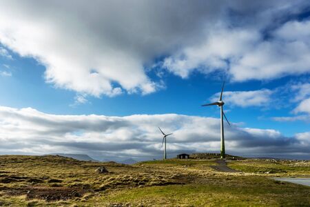 Windmills for electric power production in Faroe Islands.の写真素材