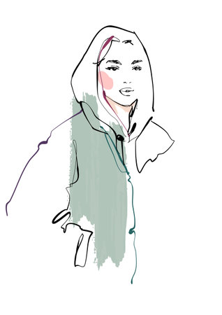Fashion sketch vector illustration of womanのイラスト素材
