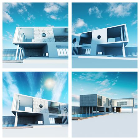 Modern building set. High quality 3d renderの写真素材