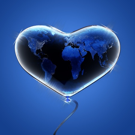 Blue earth heart. 3d renderの写真素材