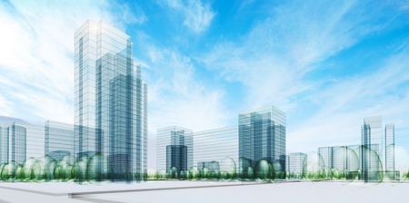 City under sky. Transparent 3d render