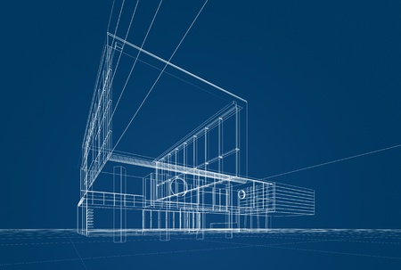 Architecture blueprint on blue backgroundの写真素材
