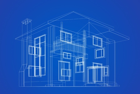 Architecture blueprint on blue background
