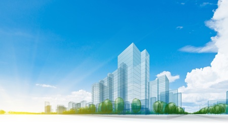 Green city. Abstract 3d collage