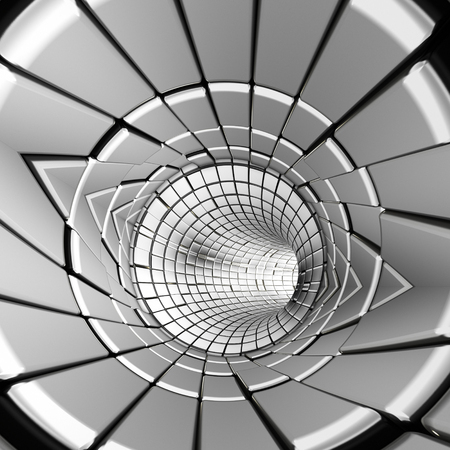 Silver abstract tunnel shapes futuristic 3d renderingの写真素材