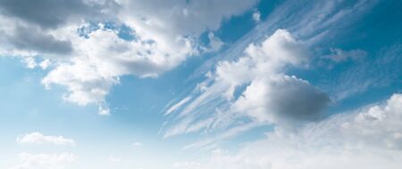 Cloudy blue sky. Summer day backgroundの写真素材