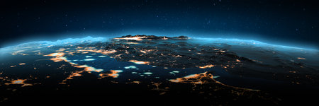 Persian Gulf city lights.   3d rendering