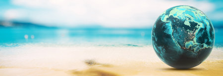 Tropical beach, blur bokeh panoramaの写真素材
