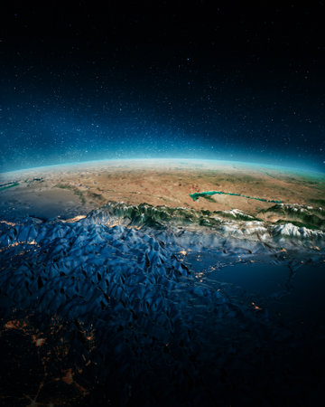 Central Asia at night. 3d renderingの写真素材