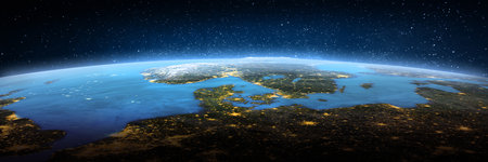 Scandinavia, landscape frome space. Elements of this image furnished by NASA. 3d rendering