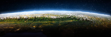 Himalayas, landscape frome space. Elements of this image furnished by NASA. 3d rendering