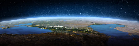 Caucasus, landscape frome space. Elements of this image furnished by NASA. 3d rendering