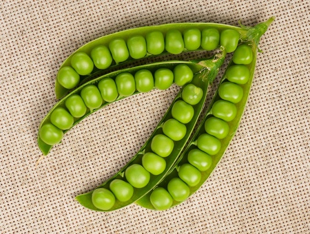 Figure of fresh green peas on a sacking