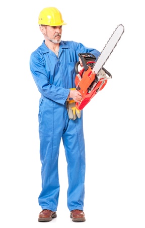 Worker with a chainsawの写真素材