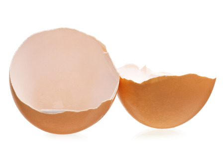 Empty broken eggshell isolated on white background