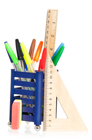 New school stationery isolated on white backgroundの写真素材