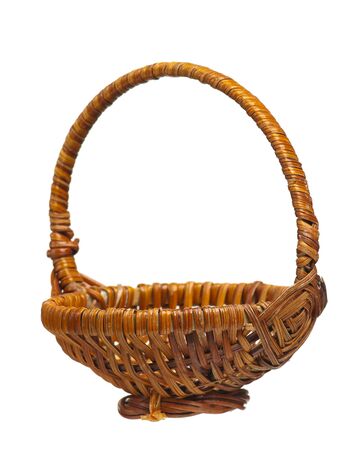 Empty wooden basket isolated on white backgroundの写真素材