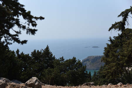 View from a high mountain to the Mediterranean seaの写真素材
