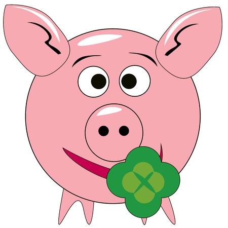 vektor picture of a pink pig with green cloverleaf on white backgroundのイラスト素材