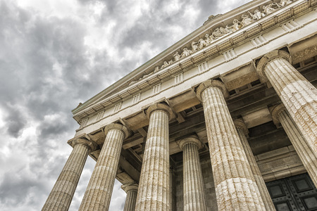Detail of the Walhalla in Bavaria, Germany with dark cloudsのeditorial素材