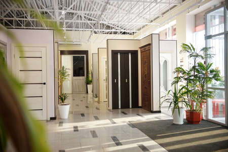 shop window of interroom doors. a large selection of interior doors for the house. home renovation conceptの写真素材