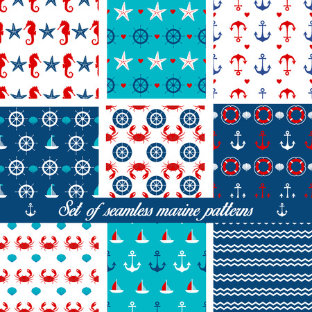 Set of seamless marine patterns. Vector  illustrationのイラスト素材