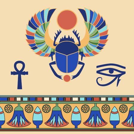 Scarab. Egyptian icons. illustrationのイラスト素材