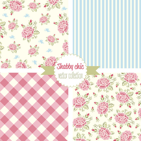 Shabby Chic Rose Patterns. Set seamless pattern. Vintage floral pattern, backgrounds. Vector illustrationのイラスト素材