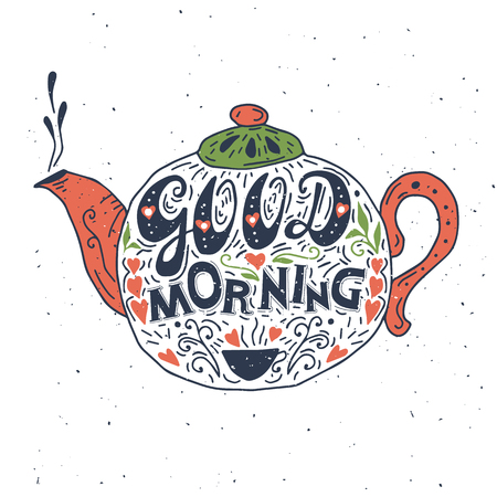 Good morning,  hand lettering Typography poster. Motivational, inspirational print. Vector illustrationのイラスト素材