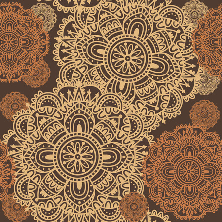 Hand-Drawn Henna Mehndi Abstract Mandala Flowers and Paisley Doodle Vector Illustration Design Elementsのイラスト素材