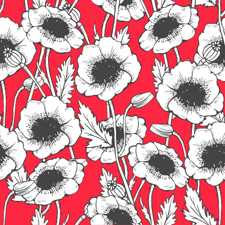 Poppy seamless pattern. Hand drawn vector illustrationのイラスト素材