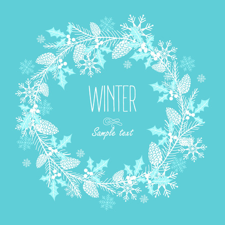 Greeting card with a festive wreath. Design Elements. Vector illustrationのイラスト素材