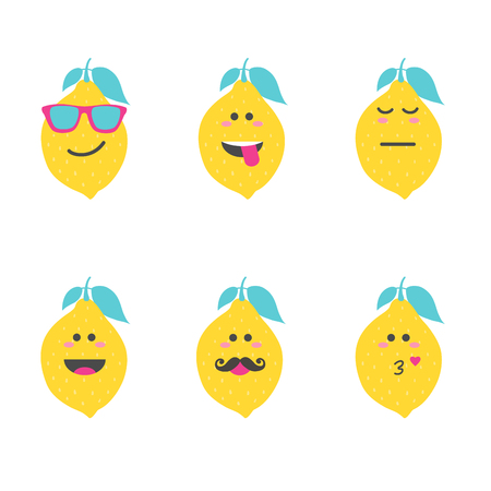 Set smile emoticon face in lemon. Vector illustrationのイラスト素材