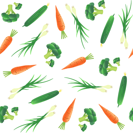 Seamless pattern  with vegetables. Carrot, cucumber, onion and broccoli. Vector illustrationのイラスト素材