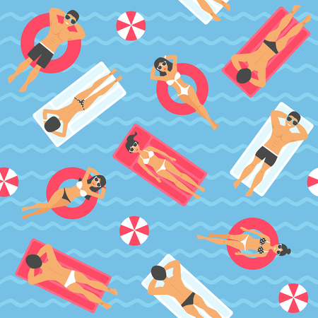 People swimming in the sea seamless pattern. Vector illustration	のイラスト素材