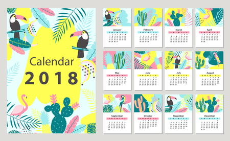 Calendar 2018 starting from Sunday. Vector illustrationのイラスト素材