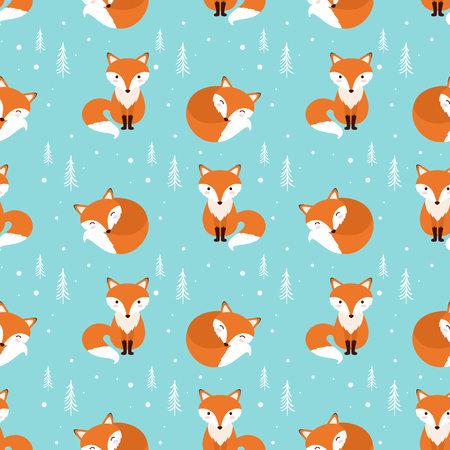 Fox seamless pattern. Vector illustrationのイラスト素材