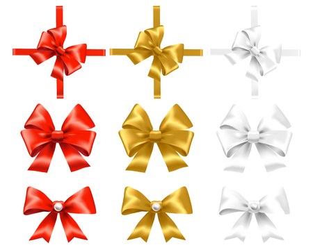 Set of red, gold and white bows Vector illustrationのイラスト素材
