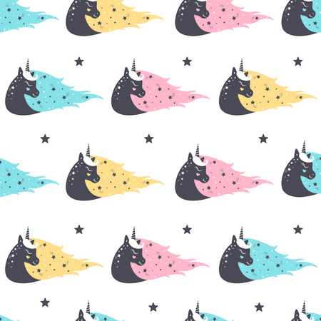 Seamless pattern with cute unicorns. Vector illustrationのイラスト素材