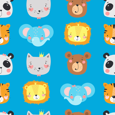 Seamless pattern with cute animals. Vector illustrationのイラスト素材