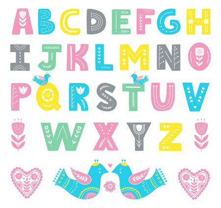 Alphabet in scandinavian style for kids. Vector illustrationのイラスト素材