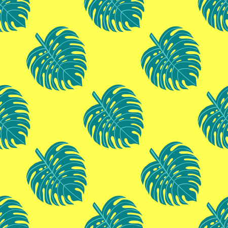 Tropical seamless pattern with leaves on yellow background. Vector illustrationのイラスト素材