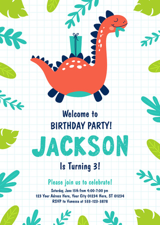 Dinosaur Birthday Party Invitation. Vector illustrationsのイラスト素材