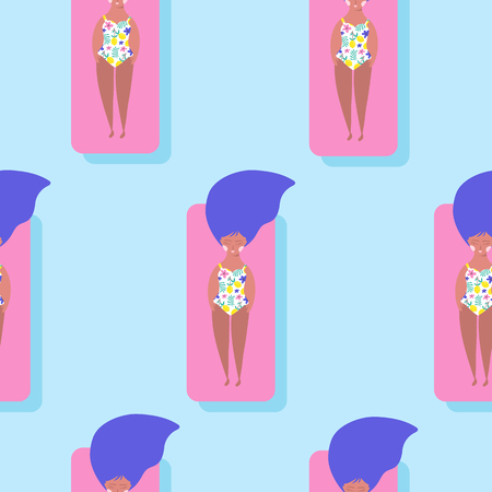 Seamless pattern with relaxing girl on the beach. Vector illustrationのイラスト素材